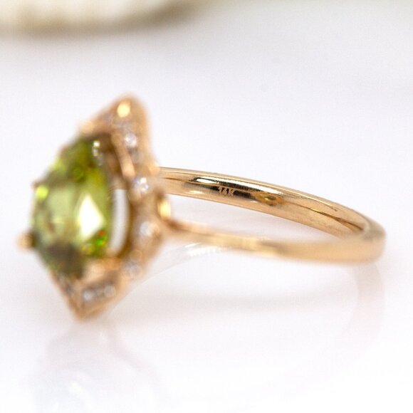 2cts Sphene Ring in Solid 14K Gold with Natural Diamond Accents